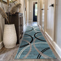 Rugshop Modern Wavy Circles Design Runner Rug, Non-Shedding Carpet for Hallway, Kitchen, or Entryway, Blue, 2'7" x 12'