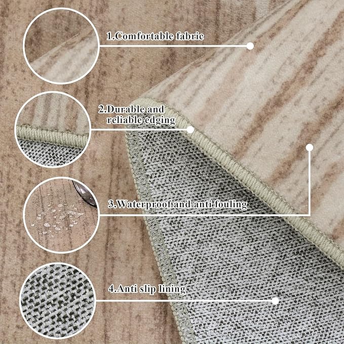 HelloTree Area Rug for Living Room 6x9 Washable Geometric Moroccan Rug Stripe Farmhouse Bohemian Minimalistic Non Slip Non Shedding Ultra Thin Soft Rug for Bedroom Office DiningRoom Nursery-Khaki
