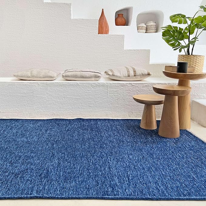 Alfa Rich 4x6 Dark Blue Washable Area Rugs for Living Room Bedroom Kitchen Cotton Decor Solid Rug