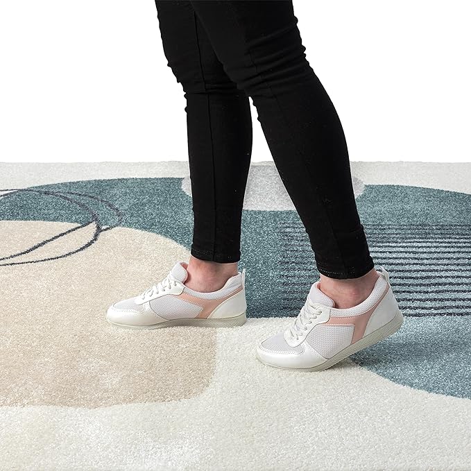Abani Deco Collection Area Rug -Cream/Green Minimalist Design -5'3" x 7'6"(5'x8') - Easy to Clean - Durable for Kids and Pets - Non-Shedding - Medium Pile- for Living Room, Bedroom & Office