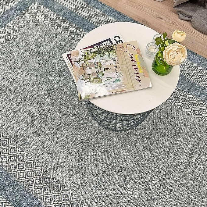 Alfa Rich 3x5 Light Blue Washable Area Rugs for Living Room Bedroom Kitchen Cotton Decor Runner Rug