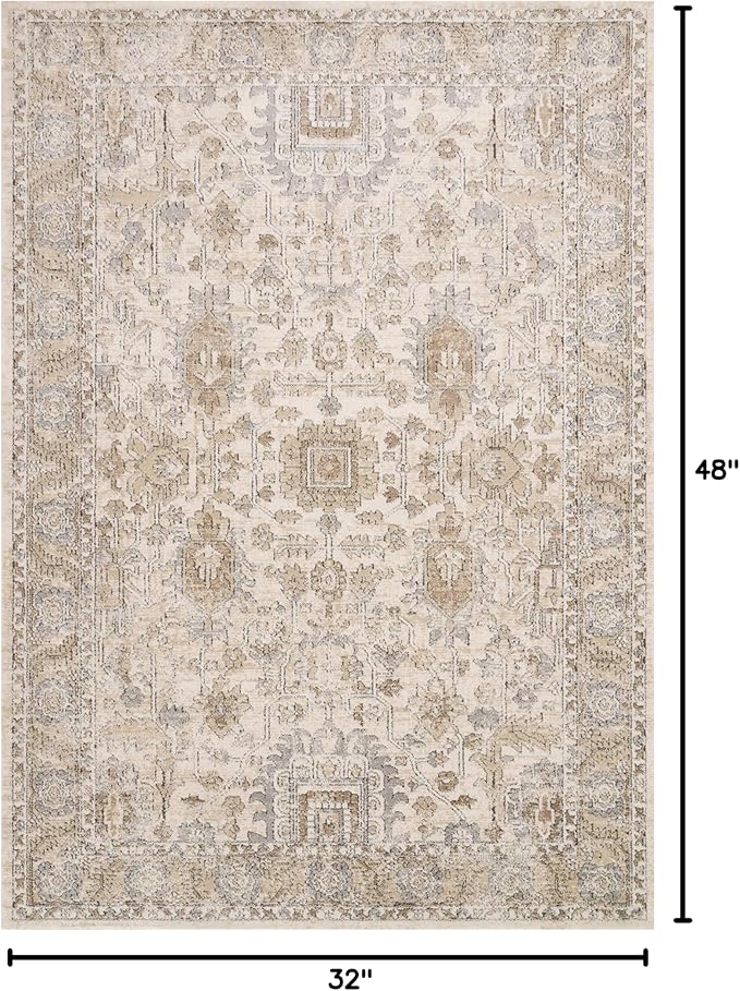 Loloi Teagan Collection TEA-03 Ivory/Sand 2'-8" x 4' Accent Rug, Large, Soft Neutral Rug, High-Traffic for Living Room, Bedroom, Home Office, Dining Area