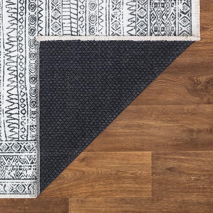 Bloom Rugs Caria Washable Non-Slip 9x12 Rug - Ivory/Black Geometric Area Rug for Living Room, Bedroom, Dining Room, and Kitchen - Exact Size: 9' x 12'