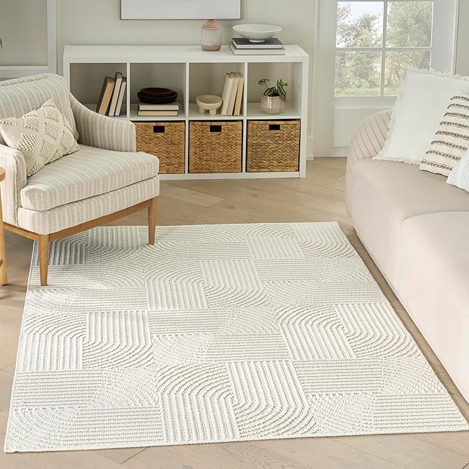 Nourison Home Textured Home Ivory 5'3" x 7' Area Rug - Easy Clean, Non Shedding, Bed Room, Living Room, Dining Room, Kitchen (5' x 7')