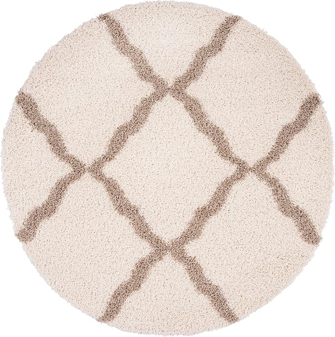 SAFAVIEH Dallas Shag Collection Area Rug - 6' Round, Ivory & Beige, Trellis Design, Non-Shedding & Easy Care, 1.5-inch Thick Ideal for High Traffic Areas in Living Room, Bedroom (SGD257B)