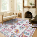 Fame Living Pink Oushak Rug, Modern, Vintage, Turkish, Eclectic, Floral, Pastel, Washable, Area Rugs for Living Room, Dining, Bedroom, Nursery, Girls, Boys, 5'9"x8'9"