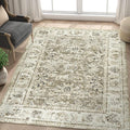 jinchan Fiora Washable Area Rug 5x7 Ultra-Thin Low Pile Non Slip Stain Resistant Soft Faux Wool Floral Distressed Vintage Carpet for Bedroom, Living Room, Dining Room, Kitchen, Nursery(Taupe, 5' x 7')