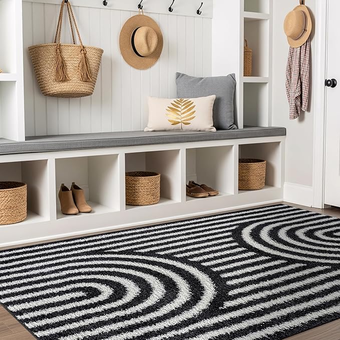 Rugshop Abstract Arch Shag Area Rug Anthracite Dark Gray 4' x 6' Ideal for Small Living Rooms, Offices, or Beside The Bed
