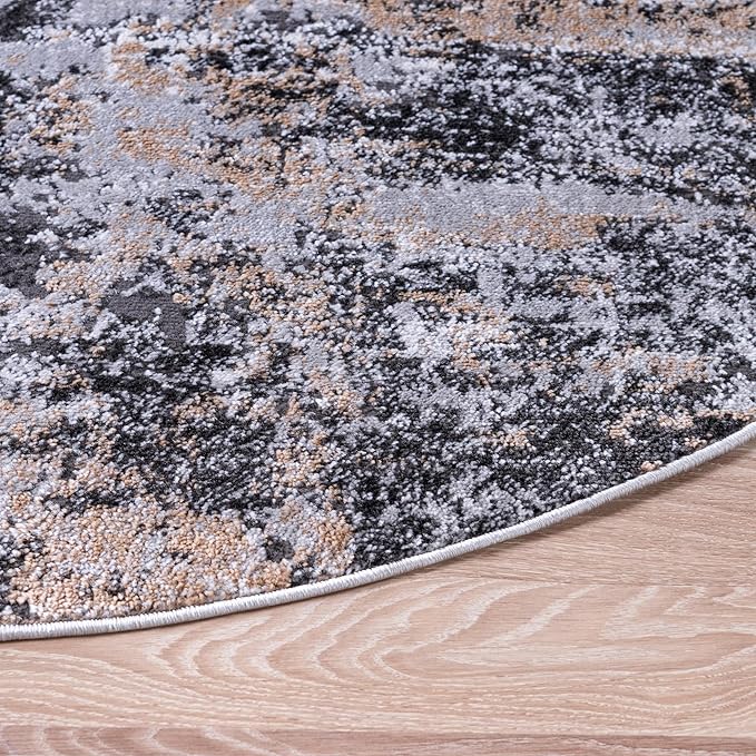 Rugs.com Leipzig Collection Rug – 4 Ft Round Beige Low-Pile Rug Perfect for Kitchens, Dining Rooms