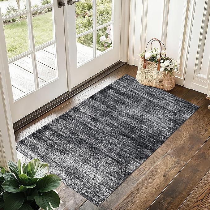 Black and White Rug for Bathroom Kitchen,Washable Non Slip Abstract Area Rugs for Entrway,2x3