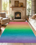 Rainbow Washable 5x7 Area Rugs for Living Room, Thin Low Pile Contemporary Carpet, Non-Slip Base Lightweight Rug