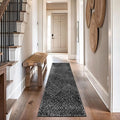 Rugshop Geometric Diamond Stripe Shag Runner Rug Anthracite Dark Gray 2' 3" x 12' Great for Long Hallways, Open Entryways, or Galley Kitchens