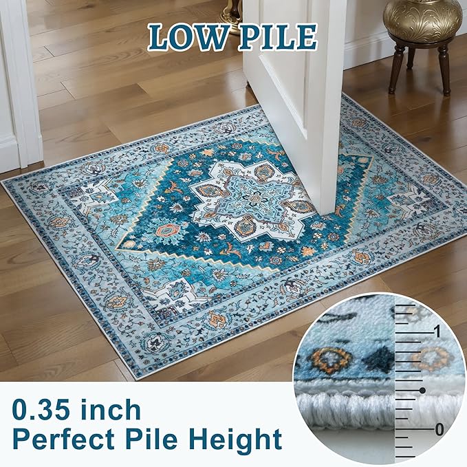 Tangsoo 5x7 Area Rug Washable Rugs for Living Room, Vintage Indoor Non Slip Large Area Rugs, Print Carpet, Soft Low Pile Rug Foldable Floor Rug for Bedroom Dining Room Dorm Blue