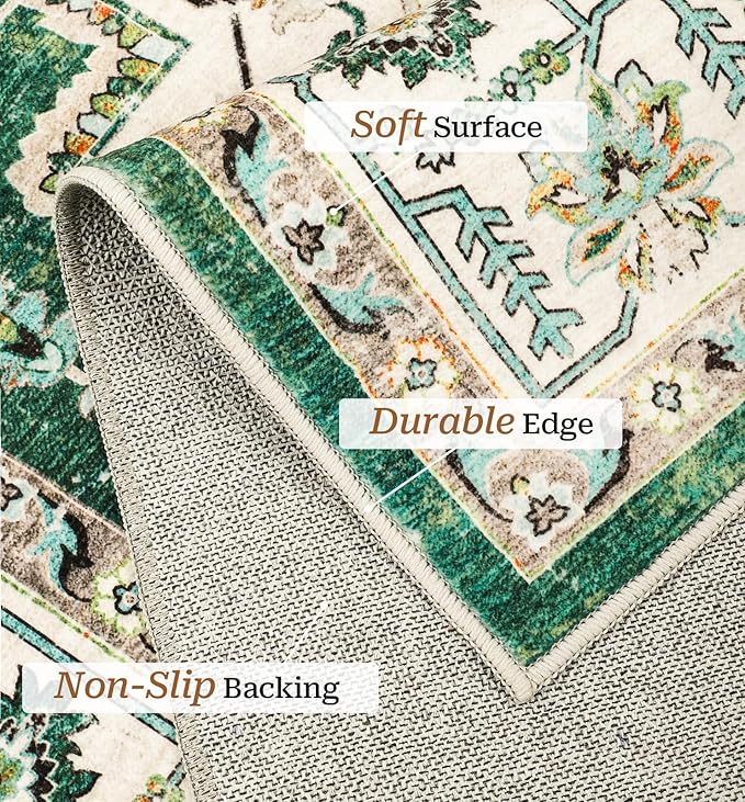zesthome 8x10 Area Rugs,Stain Resistant Washable Rug,Ultra-Thin Rugs for Living Room,Bedroom,Non-Slip Backing Home Decor Large Area Rug (Green,8'x10')