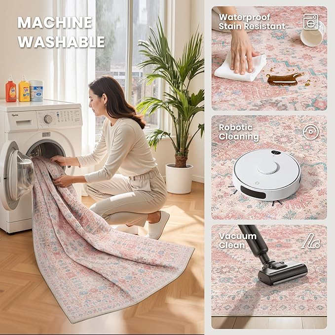 zesthome Pink Rug - 4x6 Area Rugs for Bedroom, Stain Resistant Washable Rugs for Nursery Room, Living Room, Home Decor, Girls Rug (Pink/Blue,4'x6')