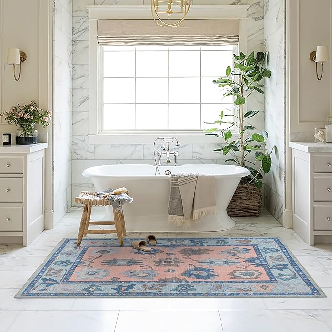 Fame Living Modern Oushak Rug, Vintage, Turkish, Eclectic, Floral, Pastel, Washable, Area Rugs for Living Room, Dining, Bedroom, Nursery, Girls, Boys, 5'9"x8'9"