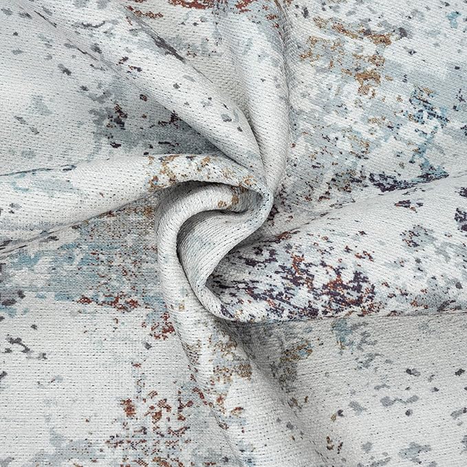 GLN Rugs Contemporary Collection - Machine Washable Area Rug, Contemporary Washable, Non Slip, Low Pile Chenille Rug, Living Room, Bedroom, Kitchen Rug (2' x 3' White/Grey/Blue/Brown)