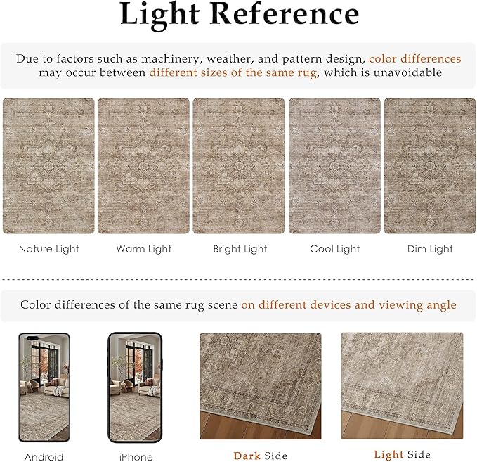 HUGEAR Washable 8x10 Area Rugs Retro Brown Living Room Bedroom Rug Vintage Distressed Non Slip Stain Resistant Low Pile Neutral Throw Carpet for Home Decor