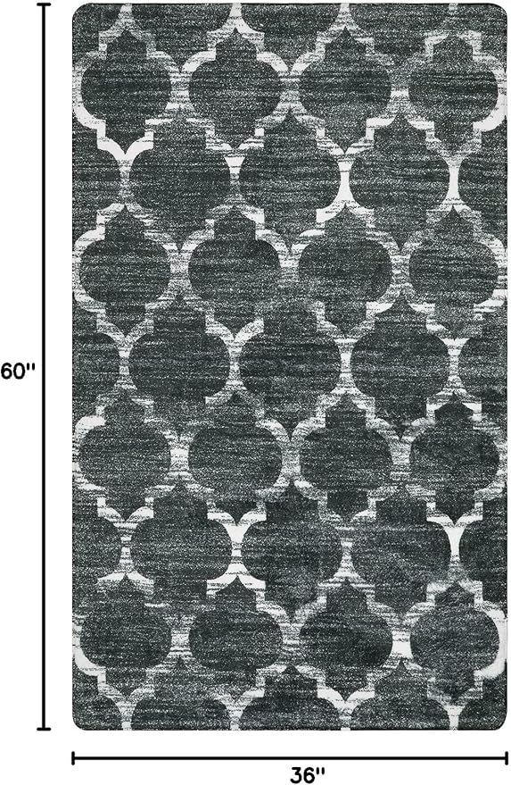 Lahome Moroccan Washable Rugs 3x5 Entryway Rug- Small Rugs for Bedroom Throw Non-Slip Low-Plie Kitchen Rug Soft Grey Distressed Capet for Office Bathroom Living Room Dining Room