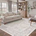 Gray Area Rug 7x10 Machine Washable Vintage Living Room Distressed Non Slip Carpet Traditional Indoor Bedroom Grey Retro Floral Accent Throw Large Rug for Office Kitchen Dining Room