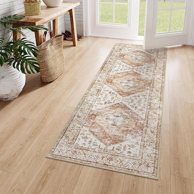 Lahome Boho Washable Runner - 2x5 Rug Runner Non-Slip Lightweight Laundry Room Rug Throw Non-Shedding Long Bathroom Carpet, Oriental Accent Print Indoor Carpet for Kitchen Hallway Bedroom
