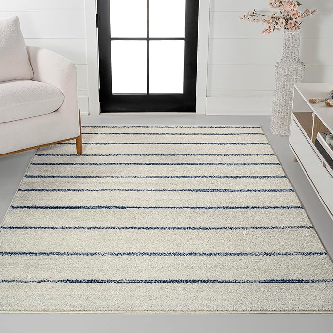 JONATHAN Y Williamsburg Minimalist Stripe Cream/Navy Indoor Area Rug, 3x5, Contemporary, Modern, Easy-Cleaning for Living Room, Bedroom, Kitchen, Pet Friendly, Non-Shedding (MOH201E-3)