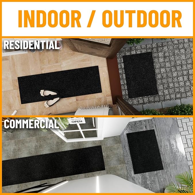 Ottomanson 3'11" x 49' Hallway Runner with Scraper Pile - Extra Durable Non-Slip Rug Mat for Indoor & Outdoor Use - Ideal for Kitchen, Entryway & Garage - High-Traffic Carpet, Black