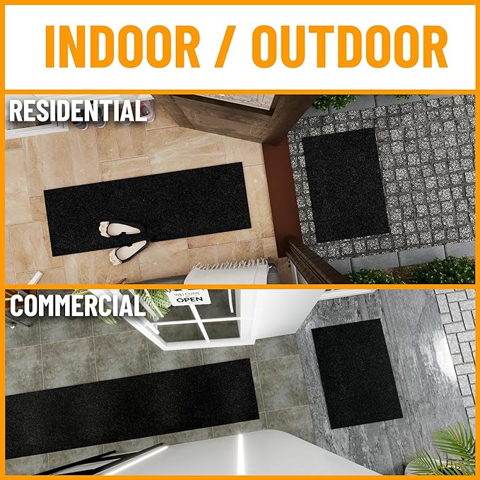 Ottomanson 3'11" x 20' Hallway Runner with Scraper Pile - Extra Durable Non-Slip Rug Mat for Indoor & Outdoor Use - Ideal for Kitchen, Entryway & Garage - High-Traffic Carpet, Black