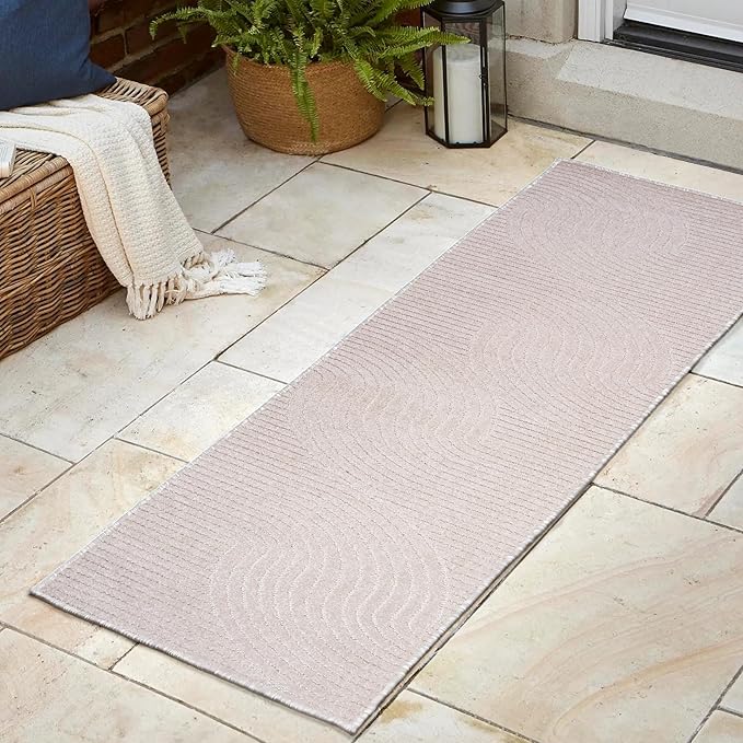 JONATHAN Y Hallie High-Low Curve Ivory/Cream Indoor/Outdoor Runner Rug, 2x10, Minimalist, Pet Friendly, Non-Shedding, Stain Resistant, Hose-Washable for Backyard, Patio, Porch (SCN100B-210)