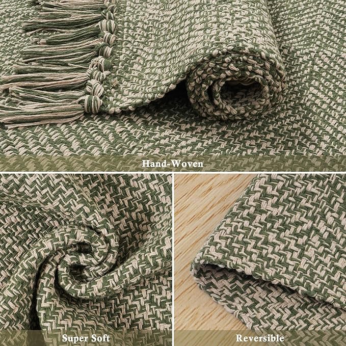 Collive Long Hallway Runner Rug 2.6' x 10', Washable Runner Indoor Entryway Runner Rug, Braided Woven Kitchen Runner Rugs Natural/Green Reversible Bedroom Carpet for Laundry Room Doorway