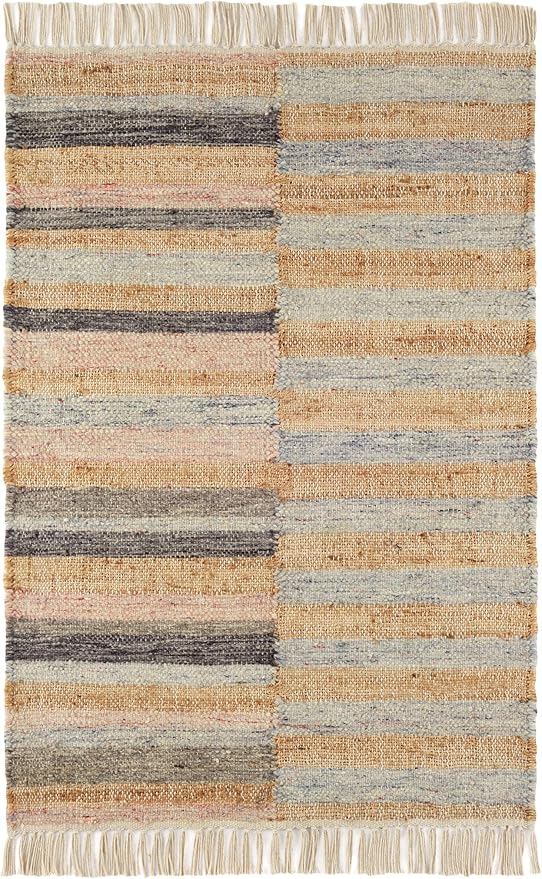 Dash and Albert Ravel Wool Area Rug - 2' x 3' Blue Stripe Handwoven Accent Rug - Durable, Eco-Friendly, High Traffic Area Hallway, Living Room, Stairs