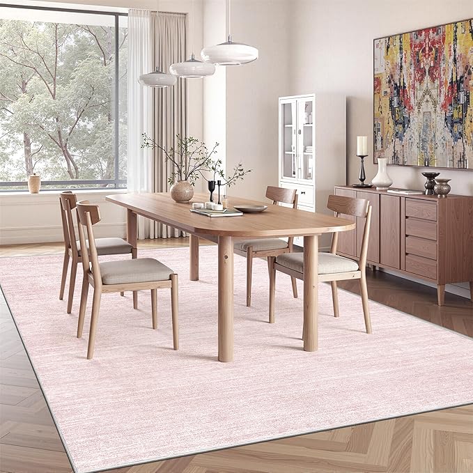 Art&Tuft Washable Rugs 6x9, Low Pile Area Rugs for Living Room - Non Slip and Stain Resistant Soft Thin 6x9 Rug for Bedroom, Dining Room, Kitchen, Office, Lightpink