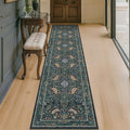 Washable 2x10 Extra Long Runner Rugs for Hallyway - Blue and Green Low Plie Indoor Rugs for Entryway, Floral Non Skid Waterproof Kitchen Floor Mats, Nature Leaf & Bird Décor