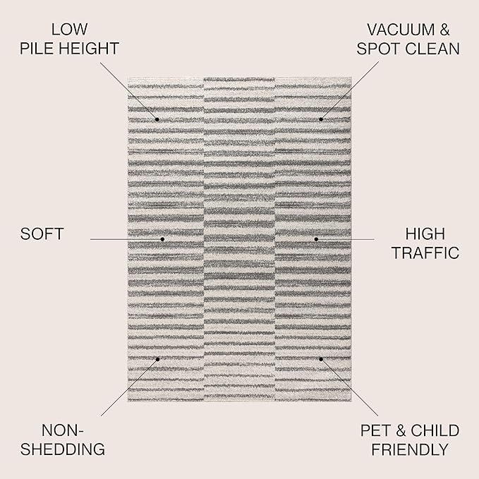 JONATHAN Y Lyla Offset Stripe Gray/Cream Indoor Area Rug, 5x8, Contemporary, Modern, Easy-Cleaning for Living Room, Bedroom, Kitchen, Pet Friendly, Non-Shedding (MOH204A-5)