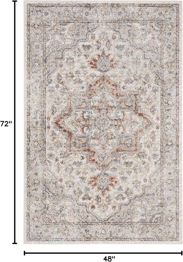 Nourison Home Astra Machine Washable Traditional Grey/Multi 4' x 6' Area Rug, Easy Cleaning, Non Shedding, Bed Room, Living Room, Dining Room, Kitchen (4x6)