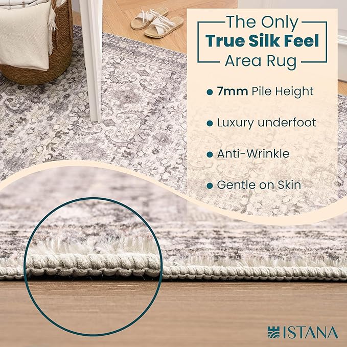 Istana 4x6 Rug - Beige Grey & Light Cream Area Rugs 4x6 - Kid & Pet Friendly Machine Washable Rugs - 4 x 6 Area Rug Non Slip & Non Shedding Area Rug - Foldable Rug for Room for Bedroom