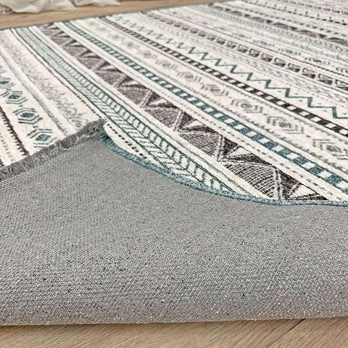 Alfa Rich 3x5 Blue Gray White Washable Area Rugs for Living Room Bedroom Kitchen Cotton Decor Runner