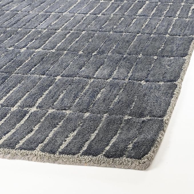 Hand-Tufted 100% Wool Area Rug – Unique Modern Geometric Grid Pattern, Soft Plush Textured Carpet for Living Room, Bedroom, Dining Room & Entryway (Smoke, 9' x 12')