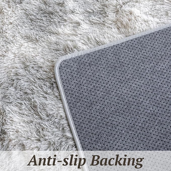 5x7 Area Rugs for Living Room Bedroom, Soft Fluffy Shaggy Bedside Rug, Indoor Floor Carpet for Kids Playroom, Dorms, Nursery Rooms, Home Decor (Tie-Dyed Light Grey 5'x7')