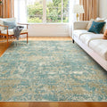 WITSHOCK Living Room Area Rugs 5x7：Modern Abstract Machine Washable Large Rug for Bedroom Dining Room Non-Slip Stain Resistant Home Office Decor,Teal Brown