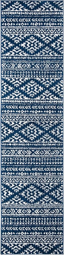 SAFAVIEH Tulum Collection Runner Rug - 2' x 13', Navy & Ivory, Moroccan Boho Tribal Design, Non-Shedding & Easy to Clean, Ideal for Living Room, Hallway, Foyer, Bedroom (TUL272N)