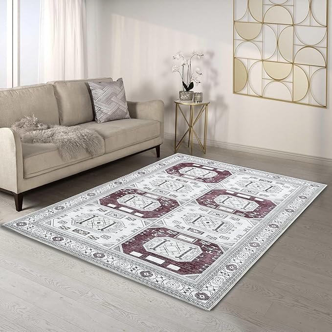 Fame Living Faded Oushak Rug, Turkish Vintage Floral Pastel Large Oversized Area Rugs for Living Room Dining Bedroom Kitchen Bathroom Nursery (848CrNv, 2' x 3')
