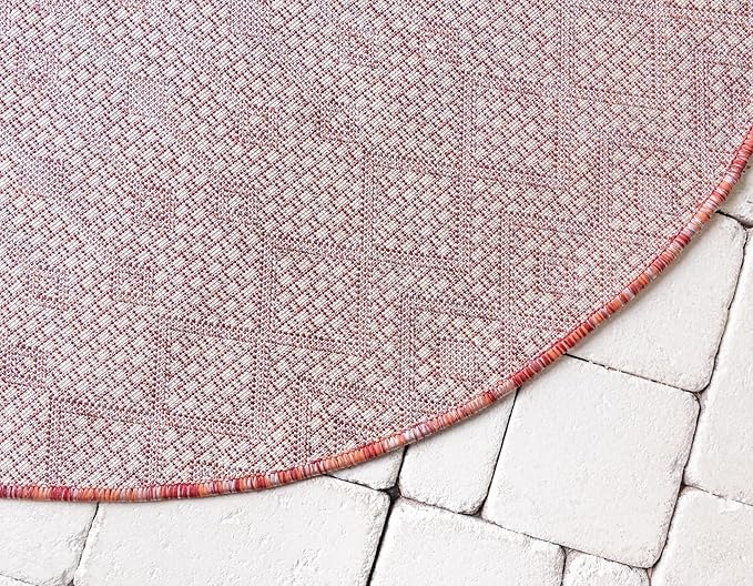 Unique Loom Outdoor Trellis Collection Area Rug - Tribal Trellis (7' 10" Round, Rust Red/ Ivory)