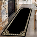 Greek Key Runner Rug for Entryway, 4x10ft, Black Gold Geometric Border Area Rugs for Bedroom, Meander Pattern Fade Resistant Home Decor Carpet, Soft Reduce Noise Entry Mat for Kitchen