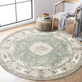 MUJOO Green Round Rug 4ft,Circle Washable Area Rugs for Bedroom Living Room Bathroom,Boho Small Non Slip Circular Carpet,Sage Floral