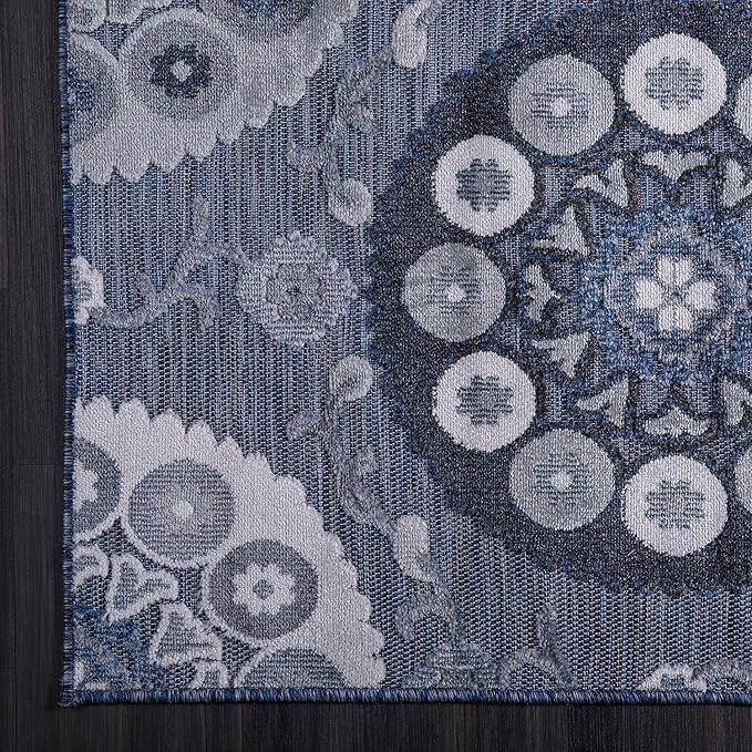 CAMILSON Indoor Outdoor Rug 6x9 Bohemian Medallion Floral Area Rugs for Indoor and Outdoor Patios Easy-Cleaning Non-Shedding Living Room Garden and Kitchen Washable Outside Carpet (6 x 9 / Navy)