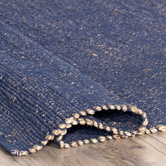 nuLOOM 2'6" x 8' Elfriede Jute & Cotton Hand Woven Area Rug, Blue, Solid Rustic Farmhouse Style, Weaved Design, Natural Fiber, For Bedroom, Living Room, Dining Room, Hallway, Office, Entryway