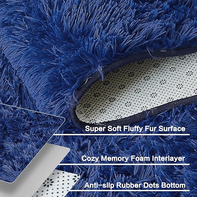 Andency 6x9 Area Rugs Navy,Large Shag Fluffy Soft Shaggy Rugs for Living Room Bedroom, Non-Slip Thick Plush Carpet for Kids Girls and Boys, Dorm Nursery Home Decor Aesthetic