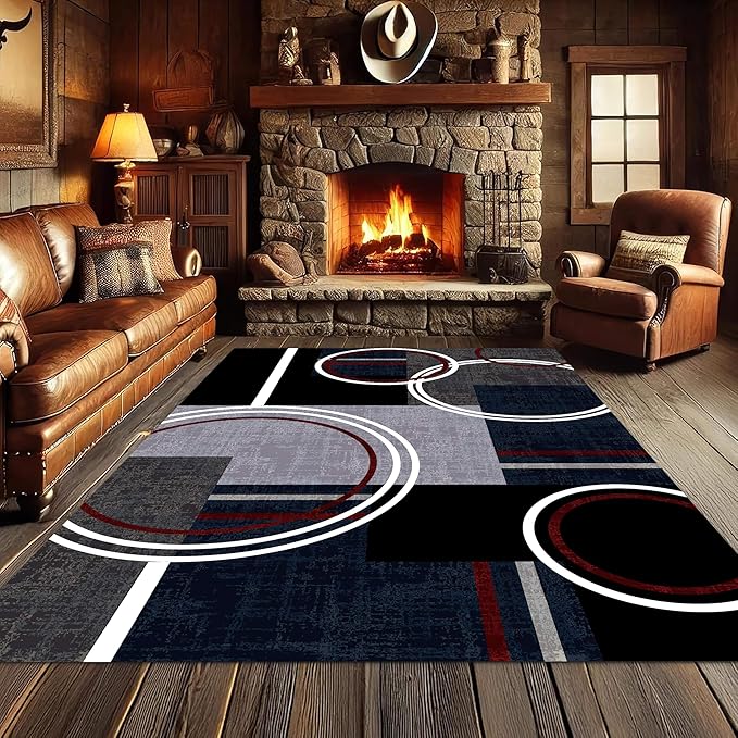 Area Rug 3x4 Modern Abstract Circle Rugs, Multicolor Low Pile Carpet, Machine Washable & Non-Slip Non-Shedding Stain Resistant for Bedroom, Living Room