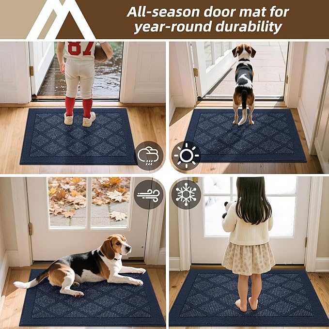 COSY HOMEER Non-Slip Door Mat 24"x36", Entryway Rugs Low Profile Absorbent Dirt Trapper Doormat for Front Entrance, Washable Polypropylene Entry Mat (Blue)